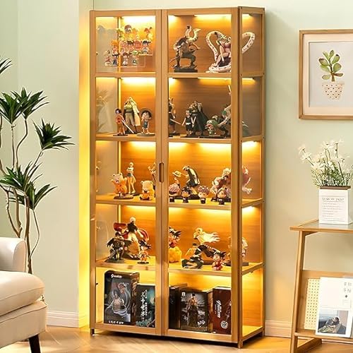 BYSIECD Curio Display Cabinet, Display Cabinet with 5-Tier Storage Shelves, Collectibles Toy Organizers Rack, Storage Cabinets and Bookcase for Playroom, Trophy Display Case - Brown-02