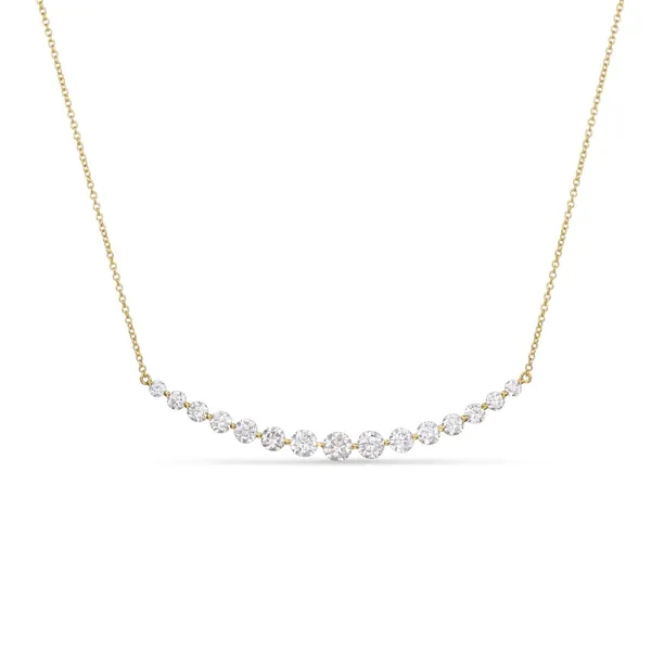 Curved Diamond Bar Necklace - 18K White Gold