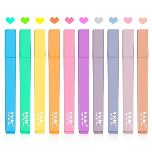 Vitoler 10Pcs Aesthetic Highlighters, Chisel Tip Marker Pen,Assorted Color Candy Highlighters,No Bleed Bible Highlighters,Cute Pastel Highlighters for Journaling Planner Notes School Supplies - Candy Colors A