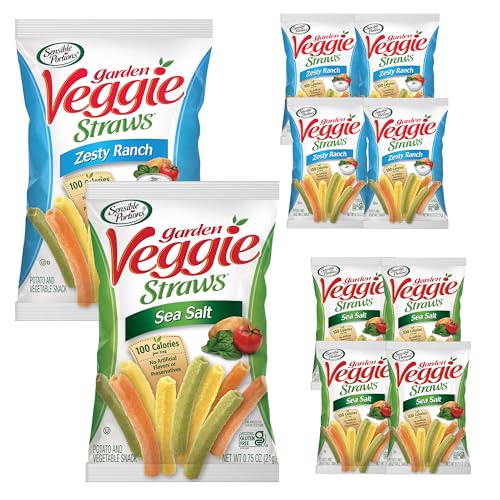 Sensible Portions Veggie Straws Multi-Pack, Sea Salt and Zesty Ranch Flavor, Gluten-Free Chips, Individual Snacks, 0.75 Ounce Bag, 10-Pack - Sea Salt & Ranch - 7.5 Ounce (Pack of 1)