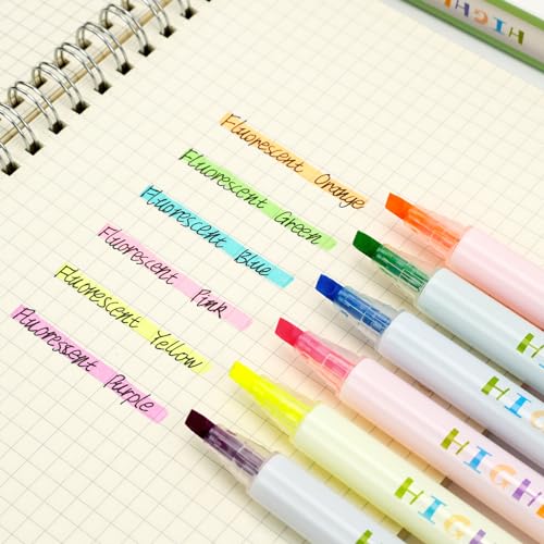 DEYONI 6 Pack Cute Bright Highlighters Set, Highlighters Assorted Colors, Fluorescent, Chisel Tip, Bible Highlighters And Pens No Bleed great for Organizing And Coloring School Supplies - Multicolor B kit