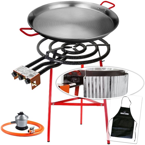 Paellero 60cm a gas + Kit Paravientos (Soporte Reforzado Kabra + Paellera 70cm + Paravientos Ondulado + Delantal Negro de Regalo) (Paellero 60cm + Kit Paravientos)