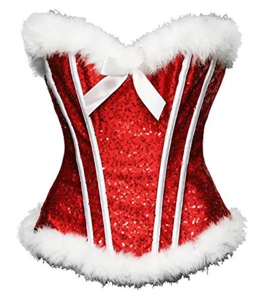 bslingerie® Sexy Christmas Mrs. Claus Costume Bustier Corset Top - Medium - Red Sequin