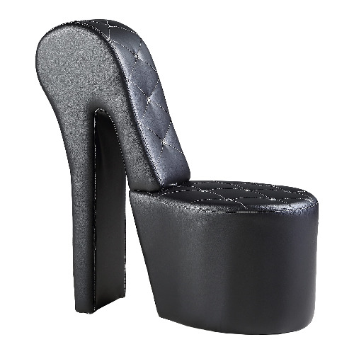 Best Furniture High Heel Faux Leather Shoe Chair with Crystal Studs, Black - Black