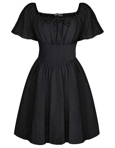 SCARLET DARKNESS Renässansplänning för kvinnor fyrkantig hals bubbelklänning medeltida mini sommar korsett klänning - L - Svart