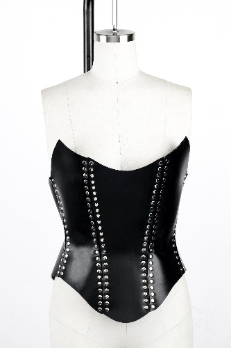 Selina Corset | S / Black Leather / Silver