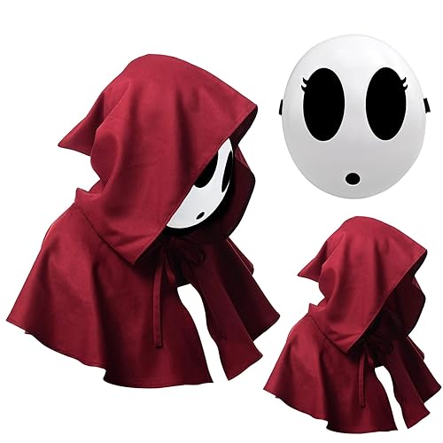 Varuotu Shy Guy Mask White Anime Mask Halloween Mask Funny Face Mask Halloween Costume Cosplay Props Accessories - Girl+red Cloak