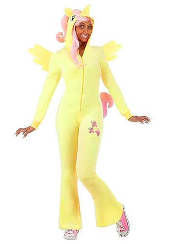 My Little Pony Fluttershy Women's Costume - Hooded Jumpsuit with Wings, Tail & Ears - X-Large