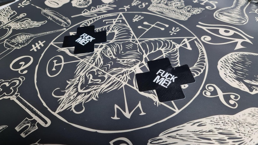 BDSM "fuck me" nipple cover pasties: kink party lingerie - Black