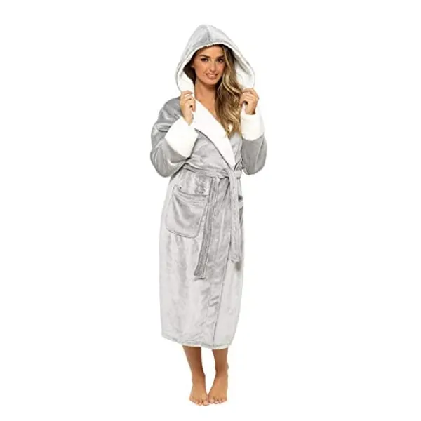 
                            KATE MORGAN Ladies Dressing Gown Fluffy Super Soft Hooded Bathrobe for Women Plush Fleece Perfect Loungewear Long Robe | Gifts for Women
                        