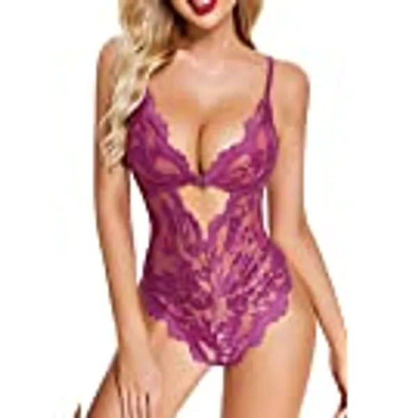 ADSEXY Lingerie for Women Sexy Naughty Lace Floral Teddy Bodysuits One Piece V Neck Mini Babydoll Plus Size