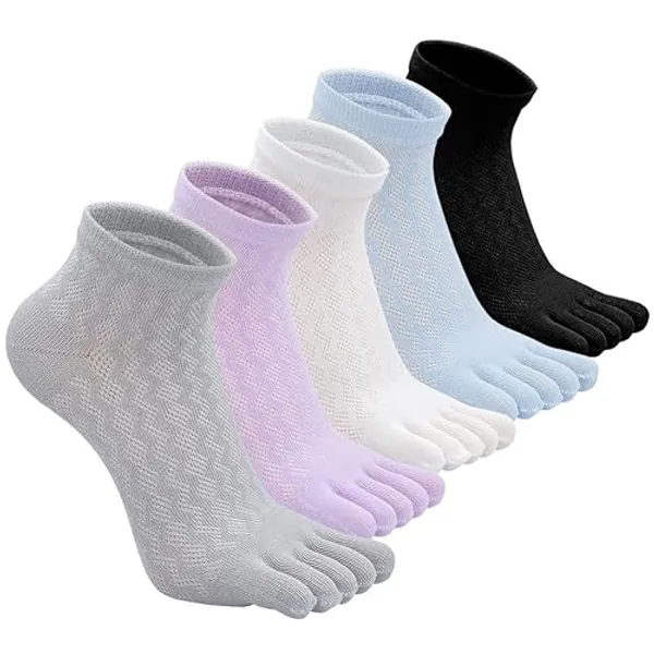 CaiDieNu Womens Toe Socks Cotton Crew Five Finger Socks Girls Colorful Stripe Socks for Running Athletic 4/5 Pairs