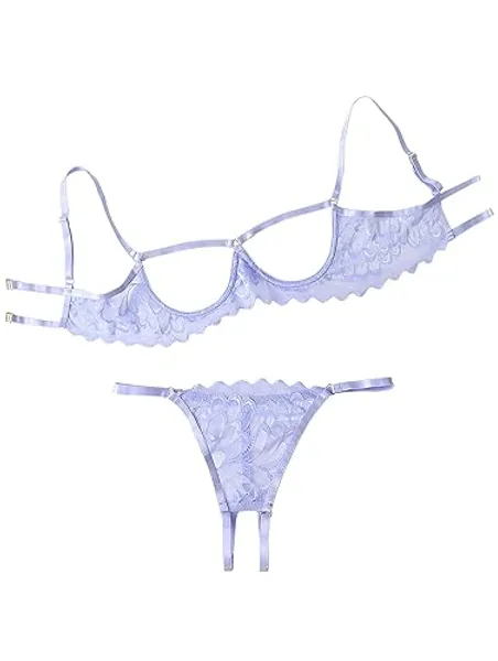 Lilosy Sexy Underwire Floral Lace Sheer Lingerie Set for Women See Through Bra and Panty 2 Piece
