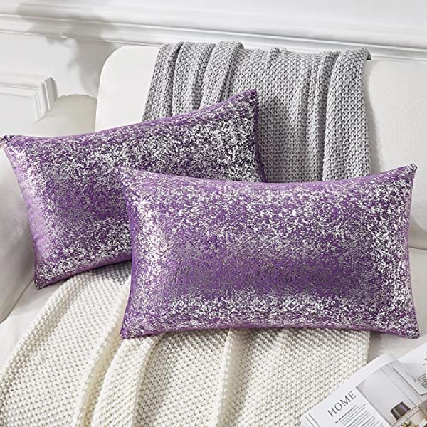 EUCIOR Purple Throw Pillow Set of 2,Purple Pillows Decorative Throw Pillows,12x20,Light Purple Throw Pillows,Lavender Throw Pillows,Velvet Hidden Zipper Bronzing Accent Pillow Cushion Case