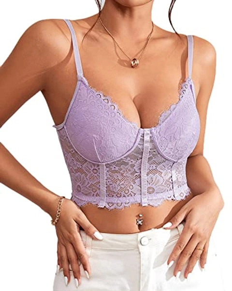 Beumissy Women's Sexy Lace Tops Bralette Cami Crop Top Lingerie Corset Bustier Top