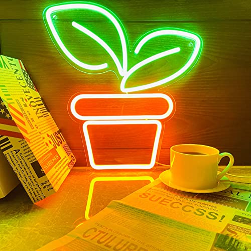 Heliwey Plant Neon Sign Potted LED Green Leaf Neon Light for Room Wall Decoration for Home Bar Room Aesthetic Man Cave Hangable Light for Party Gift Holiday (Plant) - Plant