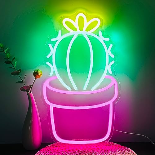 Heliwey Cactus Neon Sign Flowering Cactus Potted Greenery Neon Light for Room Decor LED Green Neon Sign Cactus Neon Sign for Bedroom Apartment Man Cave Aesthetic Decor Cactus Lamp Birthday Gift - multi colors