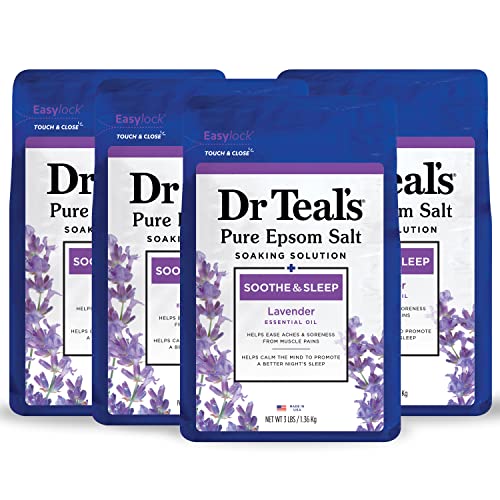 Dr Teal's Pure Epsom Salt, Soothe & Sleep with Lavender, 3 lb (Pack of 4) (Packaging May Vary) - 3.00 Pound (Pack of 4)