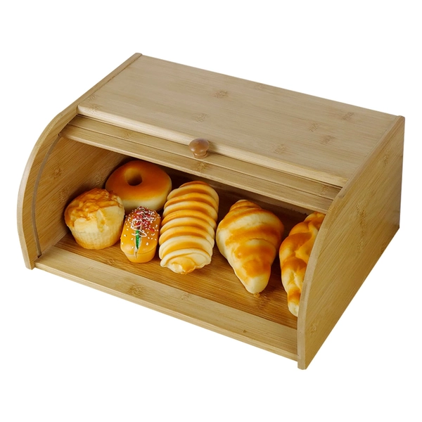 DECOMIL- Bamboo Bread Box for Kitchen, Storage Box for Bakery Products, Roll Top, Small &  Compact, Perfect for Countertop