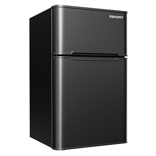 EUHOMY Mini Fridge with Freezer, 3.2 Cu.Ft Mini Refrigerator, Dorm Fridge with 2 Door For Bedroom/Apartment/Office-Food Storage Cooling Drink (Black). - Black