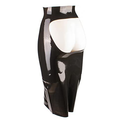 Rubberfashion Latex Rock Damen lang - Langer Latexrock Pofrei - Rubber Latex Maxirock für Frauen - M - Schwarz 0.4mm