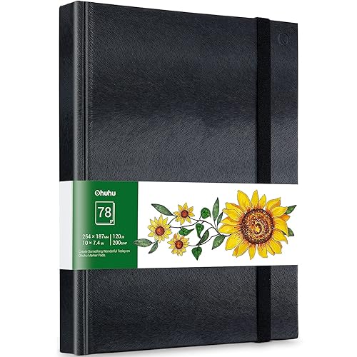 Ohuhu Marker Pads Art Sketchbook, 7x10 inches, 120 LB/200 GSM Drawing Papers, 78 Sheets/156 Pages, Hardcover Sketch Book for Alcohol Markers Christmas Gift - 7x10