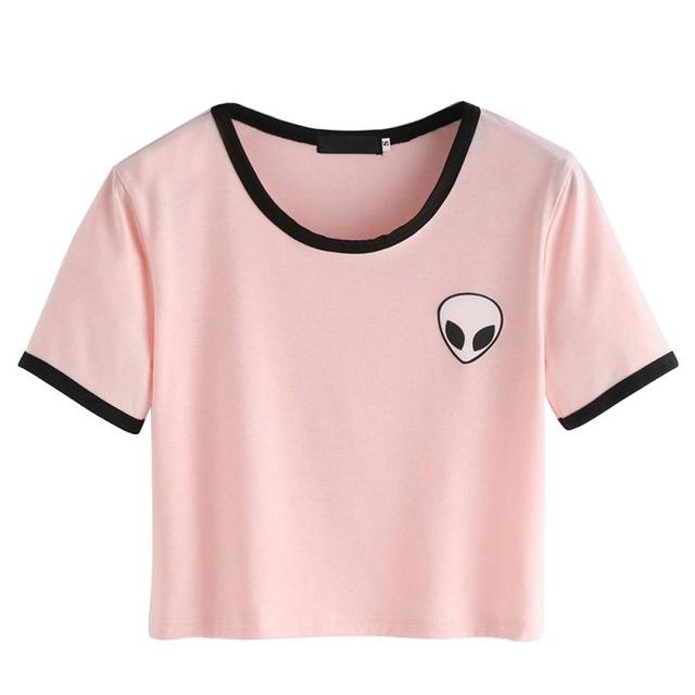 Alien Face Crop Top - Pink / XL