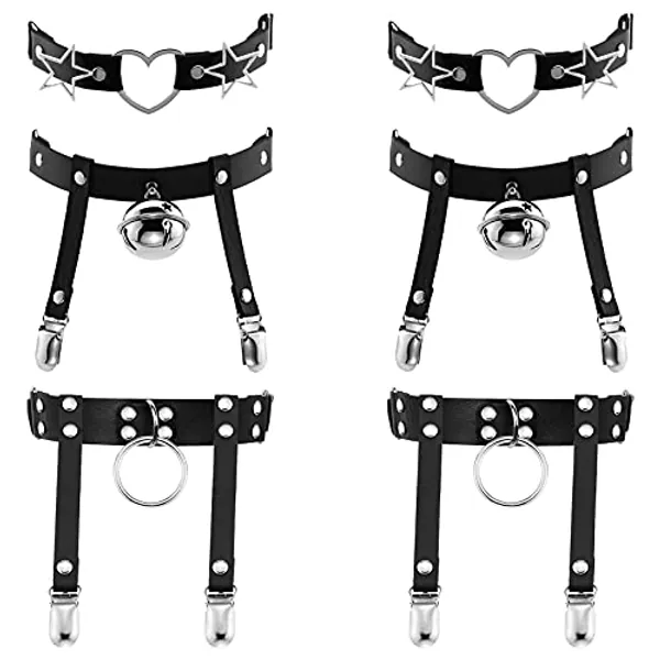 NEWITIN 6 Pieces PU Leather Garters Sexy Punk Garters Thigh High Garters for Women Girls
