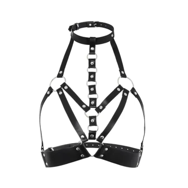 Navoky Punk Leather Body Chain Metal PU Leather Choker Chest Belts Adjustable Metal Accessories Rave Outfits Nightclub Party Halloween for Women