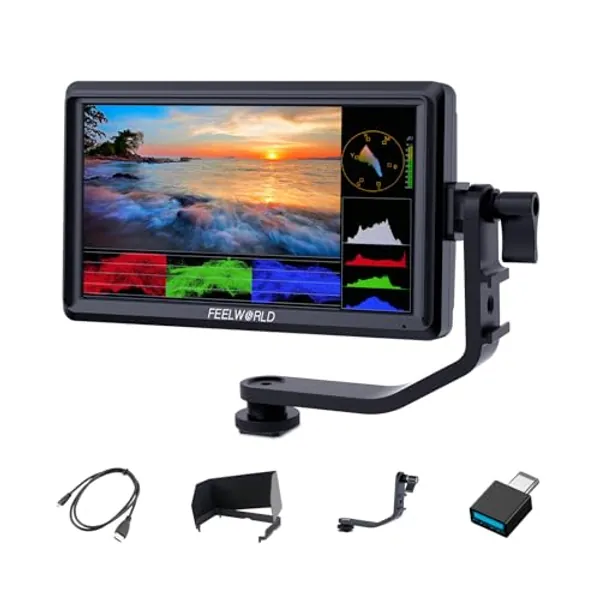 FEELWORLD FW568 V3 6 inch DSLR Camera Field Monitor Peaking Focus Assist Small Full HD 1920x1080 IPS 4K HDMI 8.4 V DC Input Output Include Tilt Arm