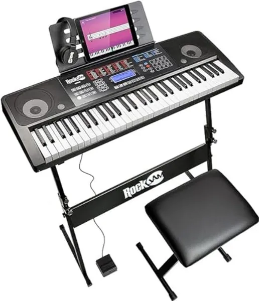RockJam RJ761 61 Key Keyboard Piano with Keyboard Bench, Digital Piano Stool, Sustain Pedal and Headphones