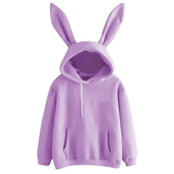 Cute Women's Bunny Ear Hoodie, Pullover Solid Color Long Sleeve Sweatshirt, Casual Pullover Tops with Long Ears