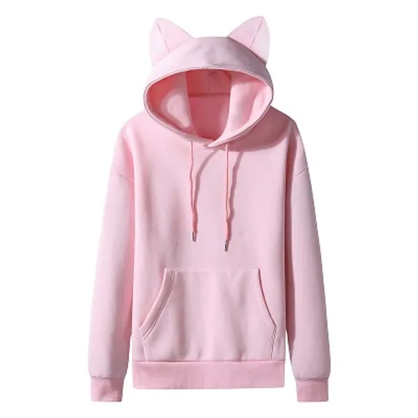 Cute Sweatshirt Hoodie for Womens Mens Casual Solid Color Cat Ears Long Sleeve Pullover Hooded with Pocket for Teen Girl