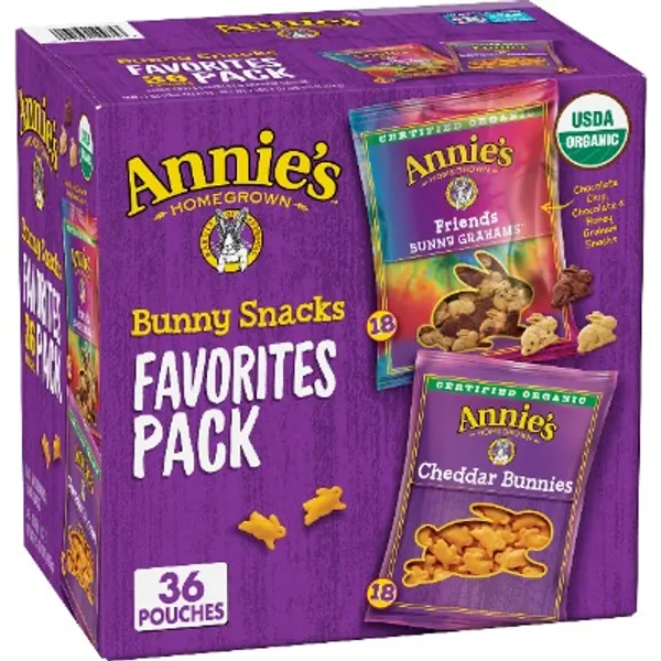 Annie's Organic, Snack Variety Pack, Cheddar Bunnies and Bunny Grahams, 1 oz, 36 ct