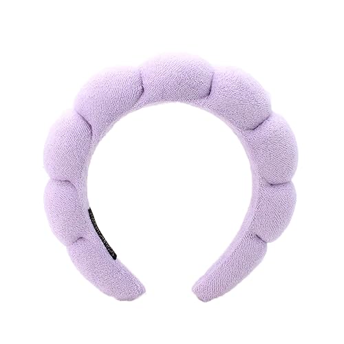 Ycfish Puffy Makeup Headband Spa Headbands for Women Sponge & Terry Towel Cloth Fabric Cute Skincare Headband for Face Washing, Makeup Removal, Shower, Facial Mask (Purple) - Purple