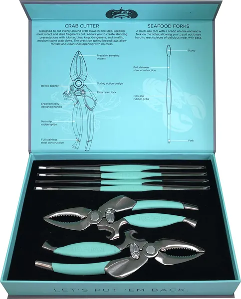 Toadfish Crab  Lobster Seafood Tool Set - Includes 2 Crab  Lobster Shell Crackers/Cutters  4 Seafood Forks/Picks
