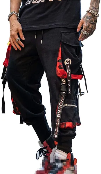 Hello MrLin Men's Jogger Pants Punk Cargo Baggy Techwear Hip Hop Harem Pants Streetwear Tactical Track Pants - Black Medium