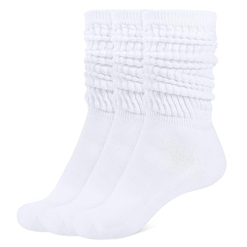 Closemate Crew Slouch Socks Women Soft Cotton Scrunch Slouchy Socks Knee High Boot Socks 3 Pairs - 3white