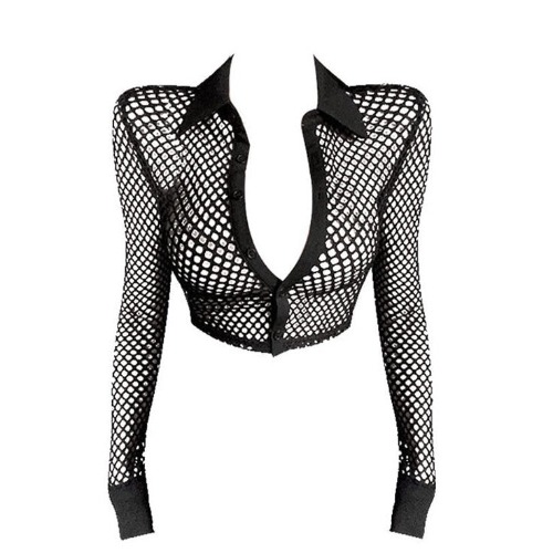 When we were young' Black Fishnet Goth Long Sleeve Shirt Top - Black / L
