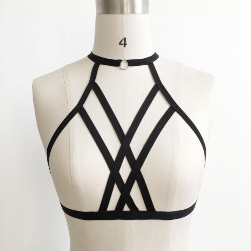 Black Sexy Goth Harness Cage Bra