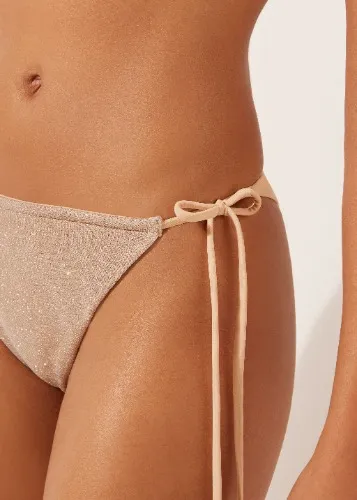 Golden Glitter Brazilian String Swimsuit Bottom