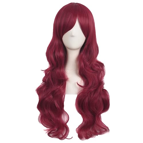 MapofBeauty 28 Inch/70cm Charming Women Side Bangs Long Curly Full Hair Synthetic Wig (Red) - Red