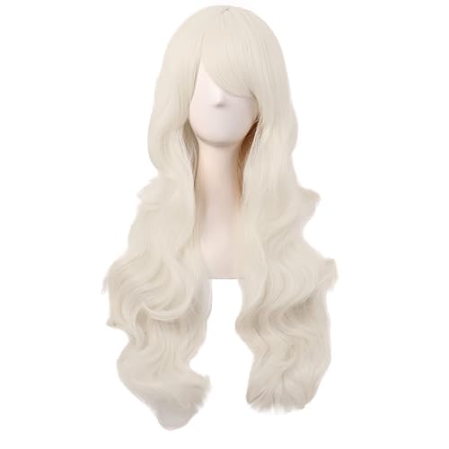 MapofBeauty 28 Inch/70 cm Charming Women Side Bangs Long Curly Full Hair Synthetic Wig (Platinum Blonde) - Platinum Blonde
