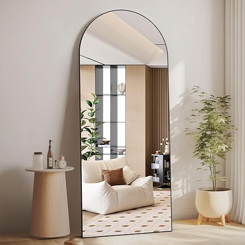CASSILANDO Arched Full Length Mirror 65" x 24", Floor Standing Mirror, Unique Vertical Mirror, Black Metal Frame Mirror, for Living Room, Bedroom, Entrance,Black - 65L x 23.6W inches - Arched-black
