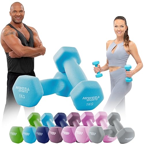 Miweba Sports Neopren Hantelset NKH100 | 𝐏𝐫𝐨𝐟𝐢 Hanteln - 0.5-10.0 Kg - Hexagon Hanteln Set - Kurzhanteln - Kurzhantel Set - Gymnastikhanteln - Hantel Set - Dumbbell - Türkis - 2X 1.0 kg