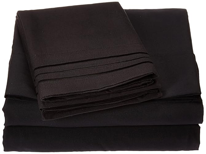 Elegant Comfort 1500 Premier Hotel Quality 4-Piece Bed Sheet Sets, Deep Pockets - Luxurious Wrinkle Free & Fade Resistant, Queen, Black - Black - Queen