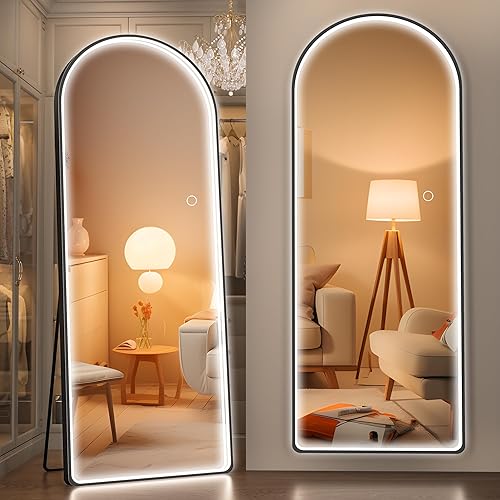 61" X 20"RGB Full Length Mirror with Bluetooth, Arch Led Mirror Full Length and 3 Colors Temperatures & Brightness Adjustable, Full Body Mirror