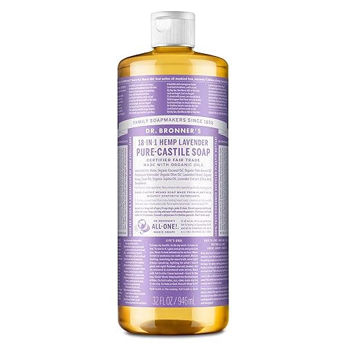 Dr. Bronner's Pure Castile Liquid Soap - Made with Regenerative Organic Certified Oils - 18-in-1 Uses for Face, Body, Hand, Hair- Gentle on Sensitive Skin Body Wash- Lavender,32oz