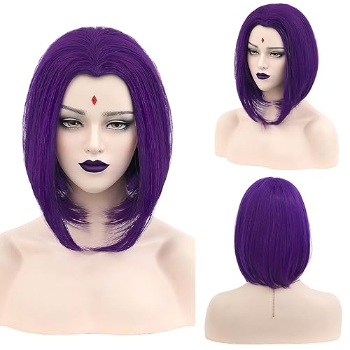 MUPUL Purple Short Wig Cosplay Short Bob Wig Purple Halloween Costume Wigs For Women - Purple/Reven