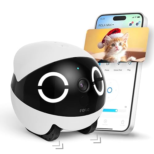 Enabot EBO ROLA Mini 2K Pet Camera Robot: Movable Indoor Camera Battery-Powered with Phone App, One-Touch Call, 2-Way Talk, IR Night Vision, Motion Detection, Video Recording